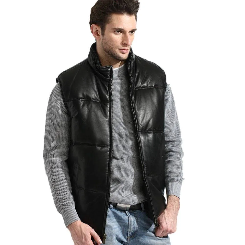 Tanners Ave Men's Puffer Genuine Leather Vest Black