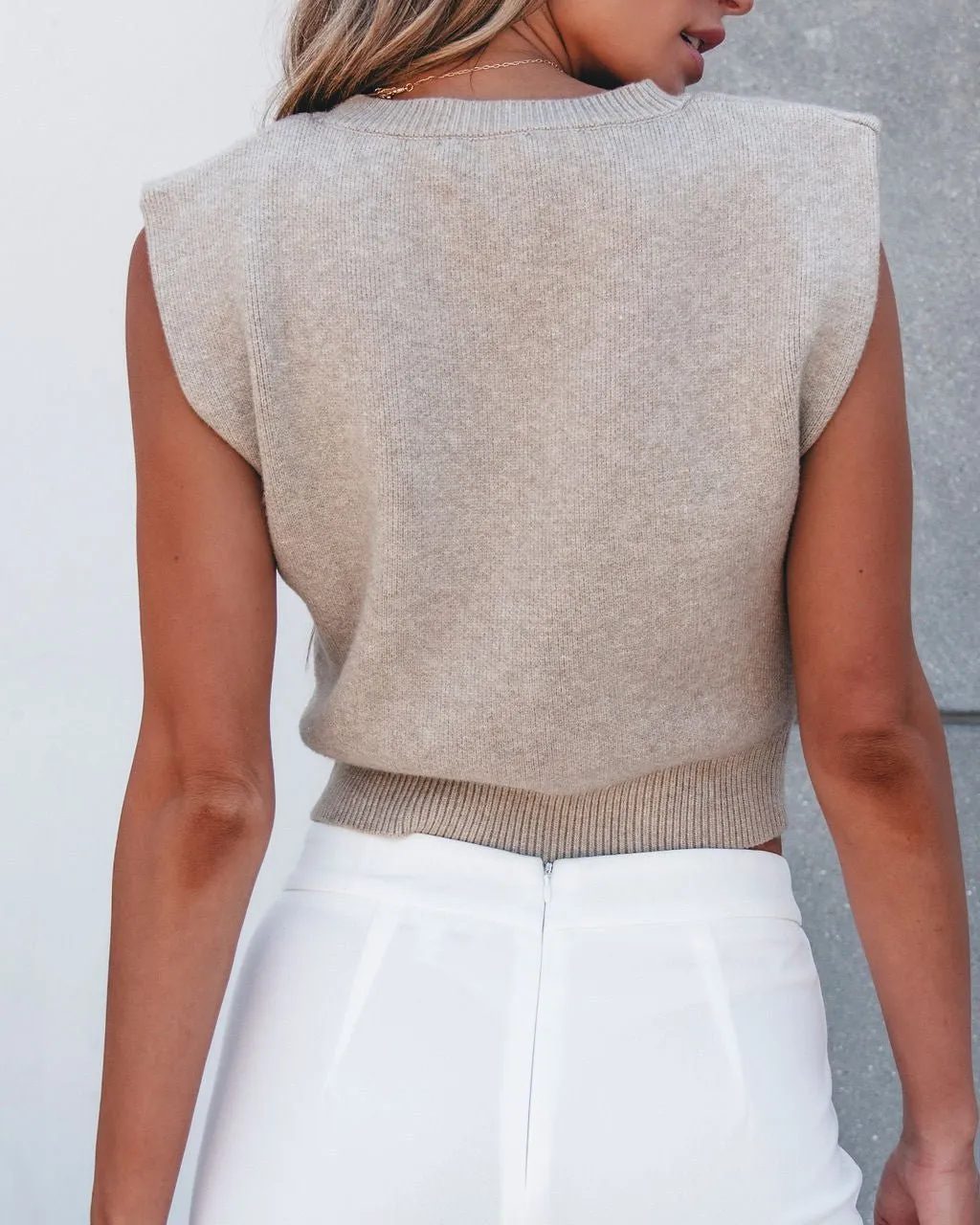 Taupe Grey Sleeveless Ribbed Sweater