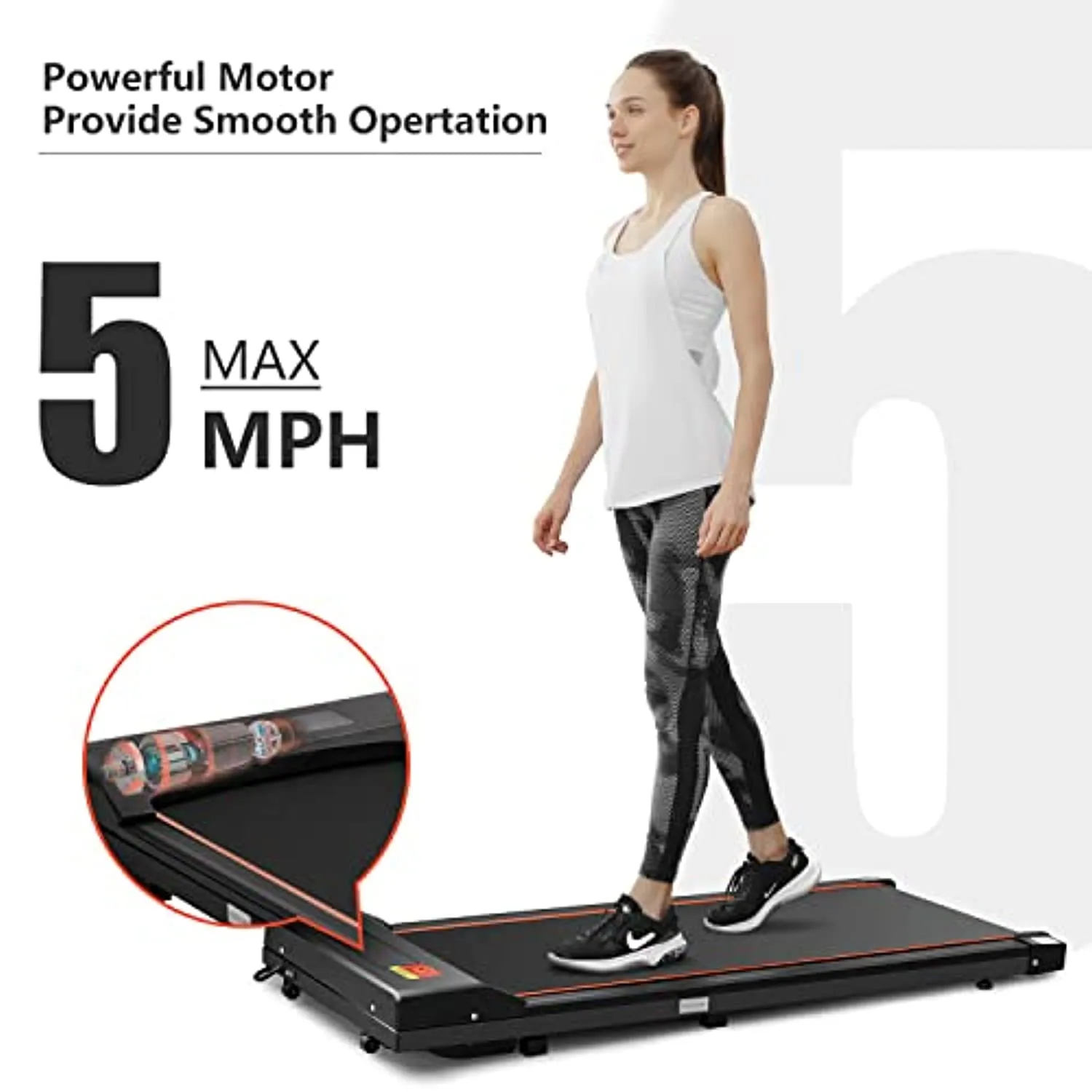 TODO Under Desk Treadmill Electric Portable Walkstation Installation Free, Slim Flat with Remote Control and LED Display, Walking Jogging for Home Office Use