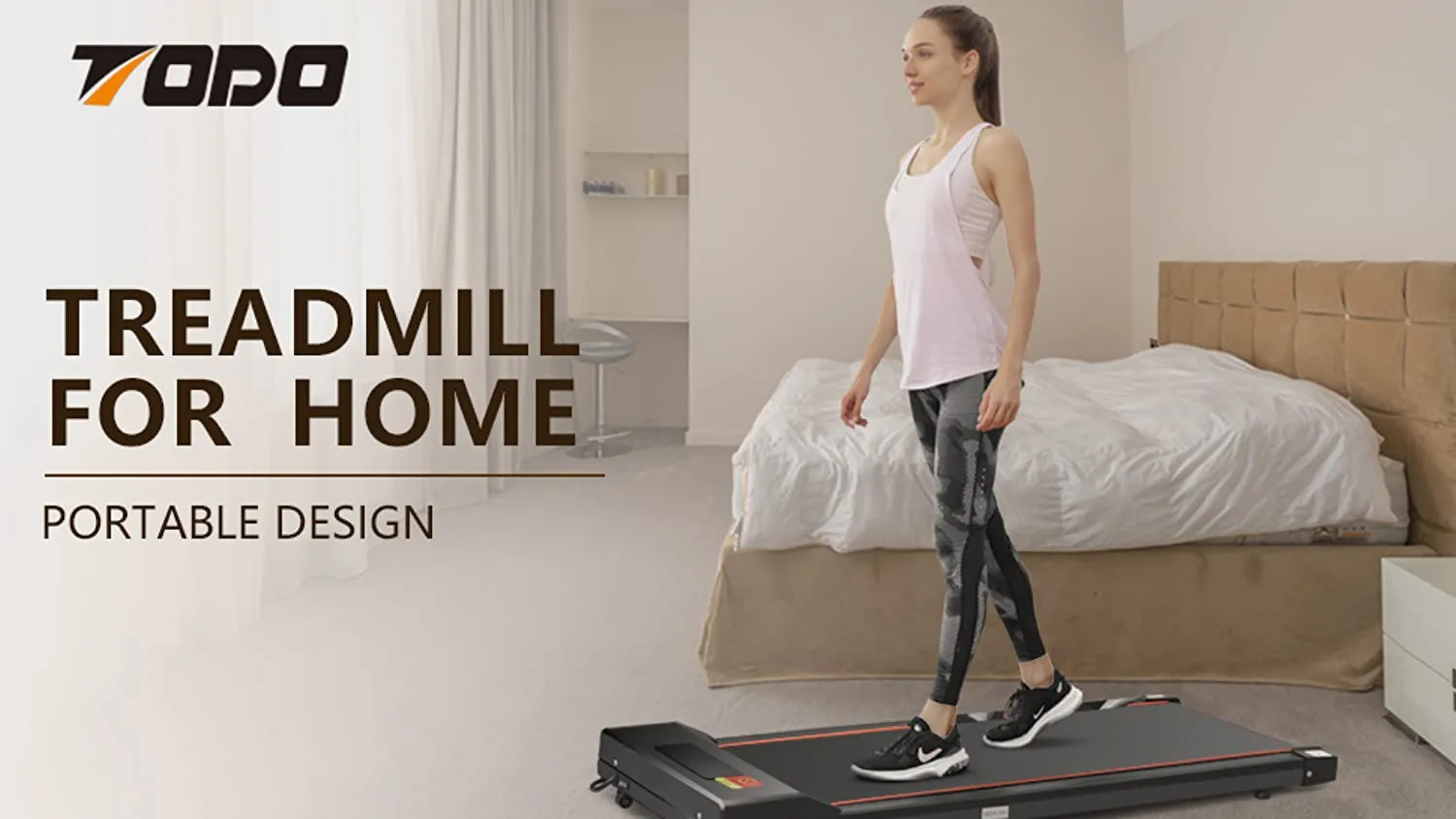 TODO Under Desk Treadmill Electric Portable Walkstation Installation Free, Slim Flat with Remote Control and LED Display, Walking Jogging for Home Office Use