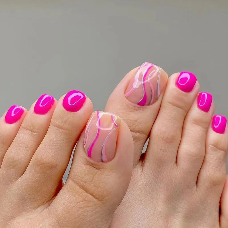 Toe nail hotpink waves
