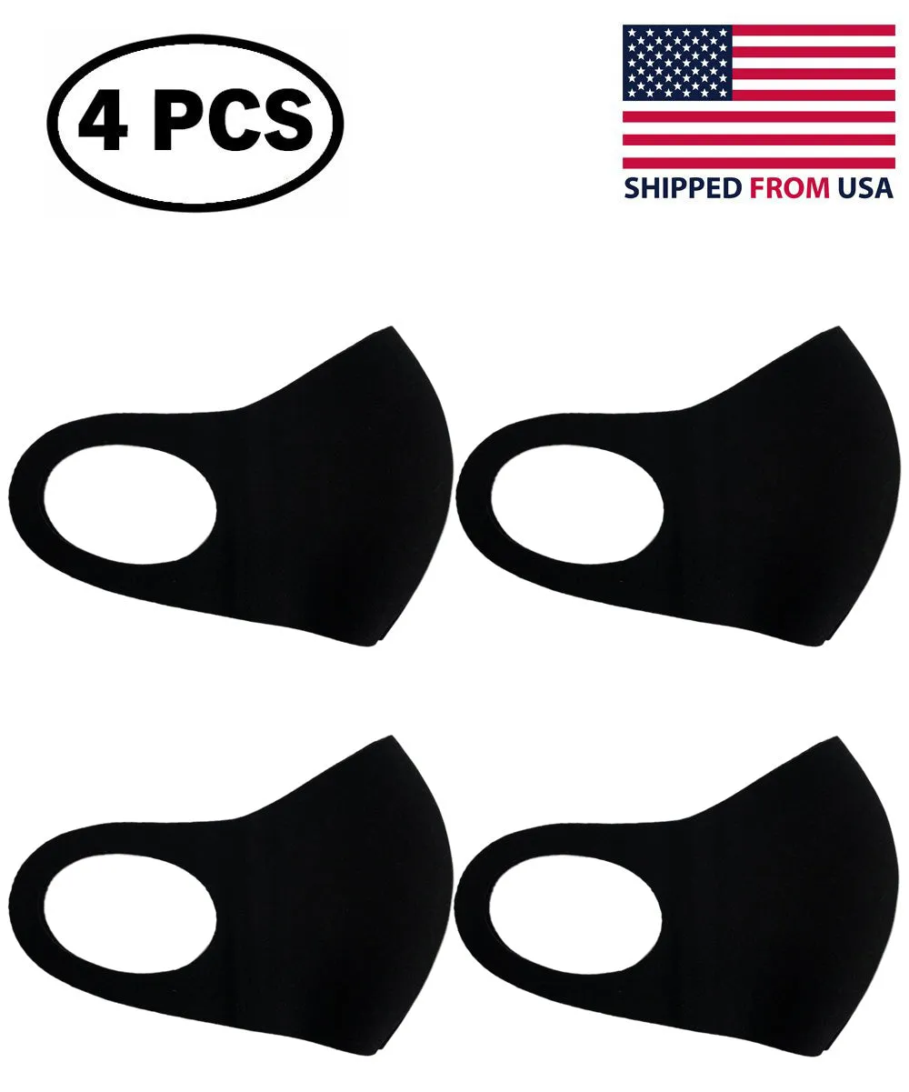 unik Face Mask Black Adult Size, 4 PCS Pack, Washable, Reusable Cloth Mask, Unisex, Anti Dust.