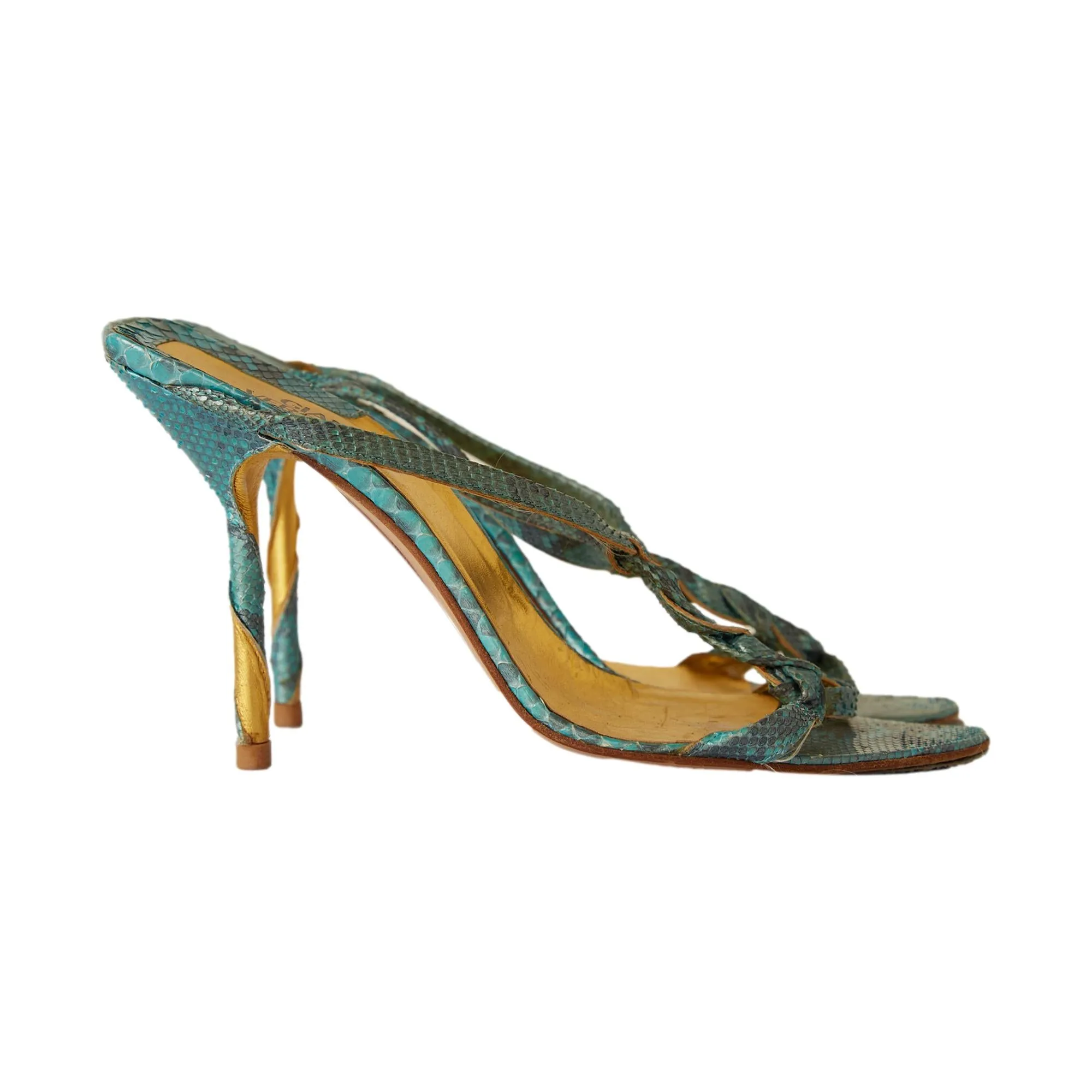 Versace Blue Snakeskin Strap Heels