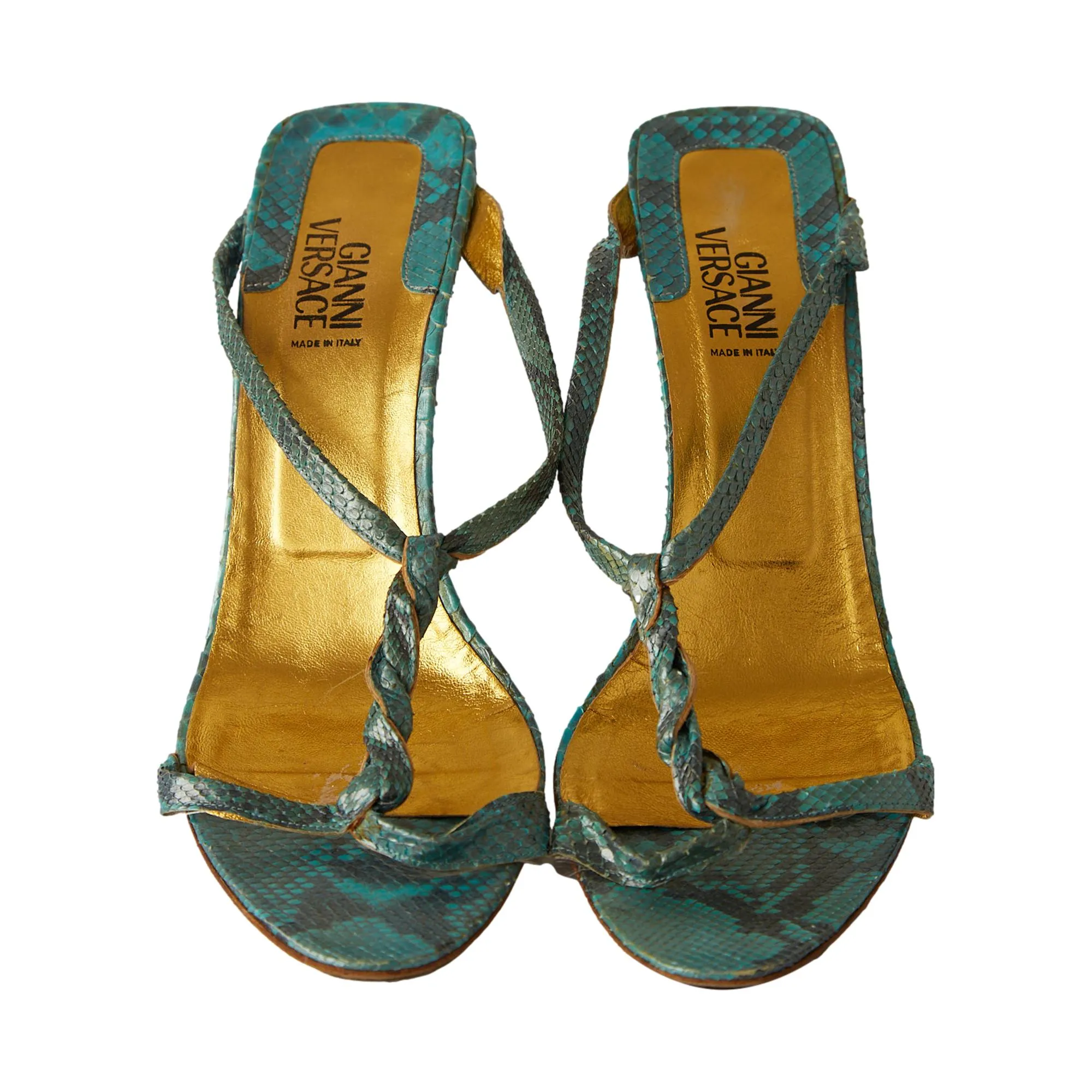Versace Blue Snakeskin Strap Heels