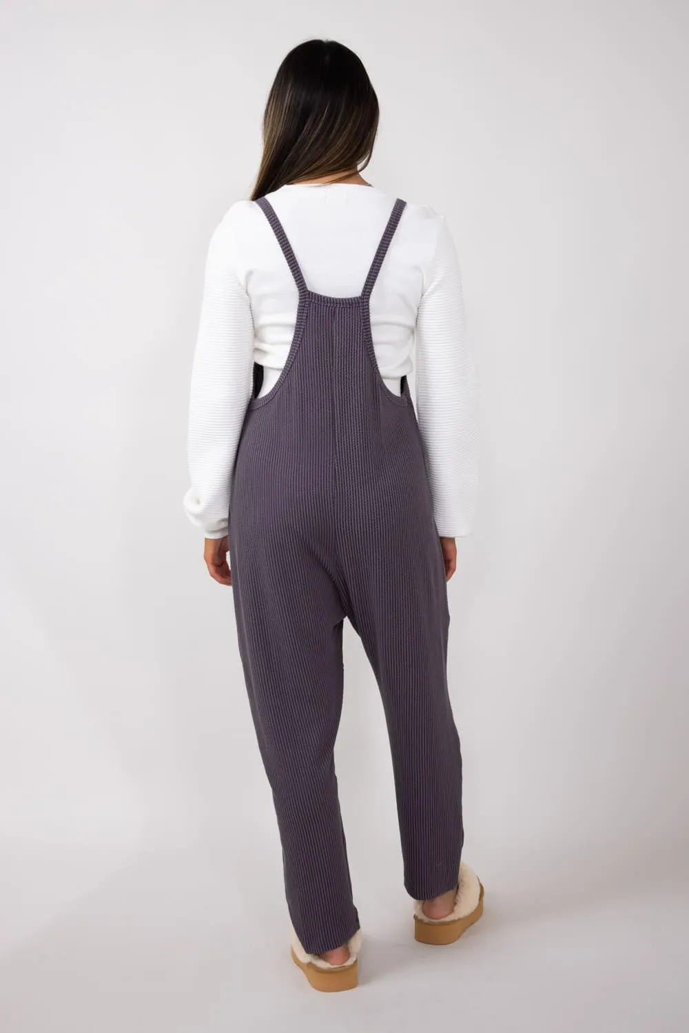 Wave Ribbed Onesie Jumpsuit for Women in Eggplant | WMJ3264-EGGPLANT