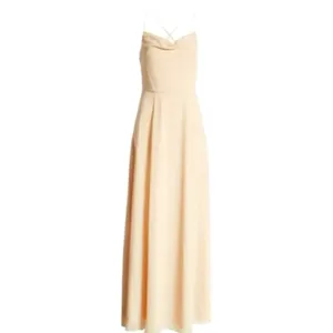 WAYF The Wesley Cowl Neck Chiffon Gown in Champagne sz Small