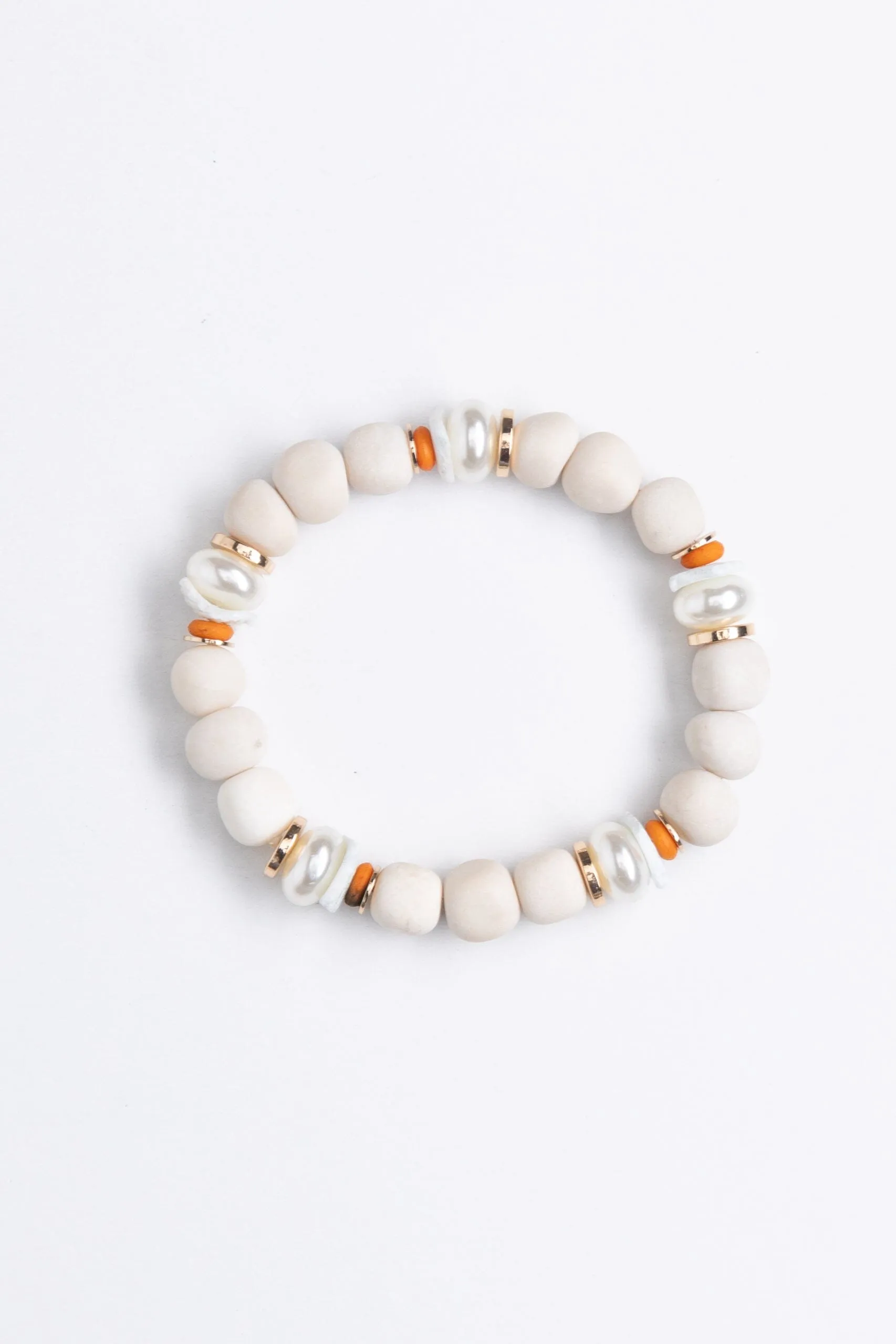 White Mix Chunky Bead Stretchy Bracelet