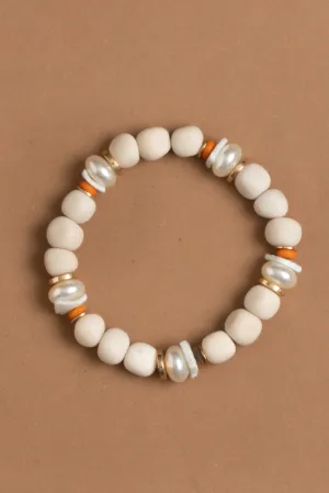 White Mix Chunky Bead Stretchy Bracelet