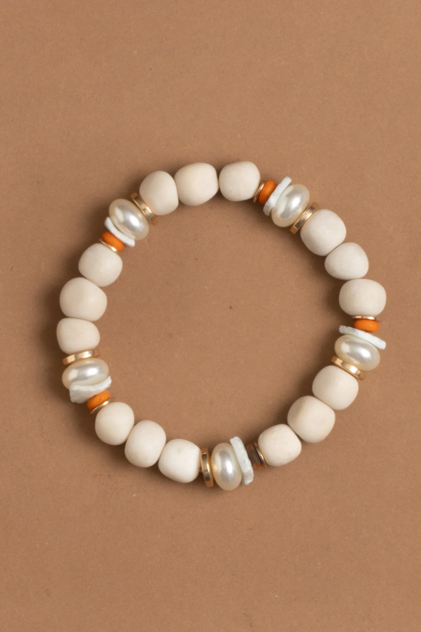 White Mix Chunky Bead Stretchy Bracelet