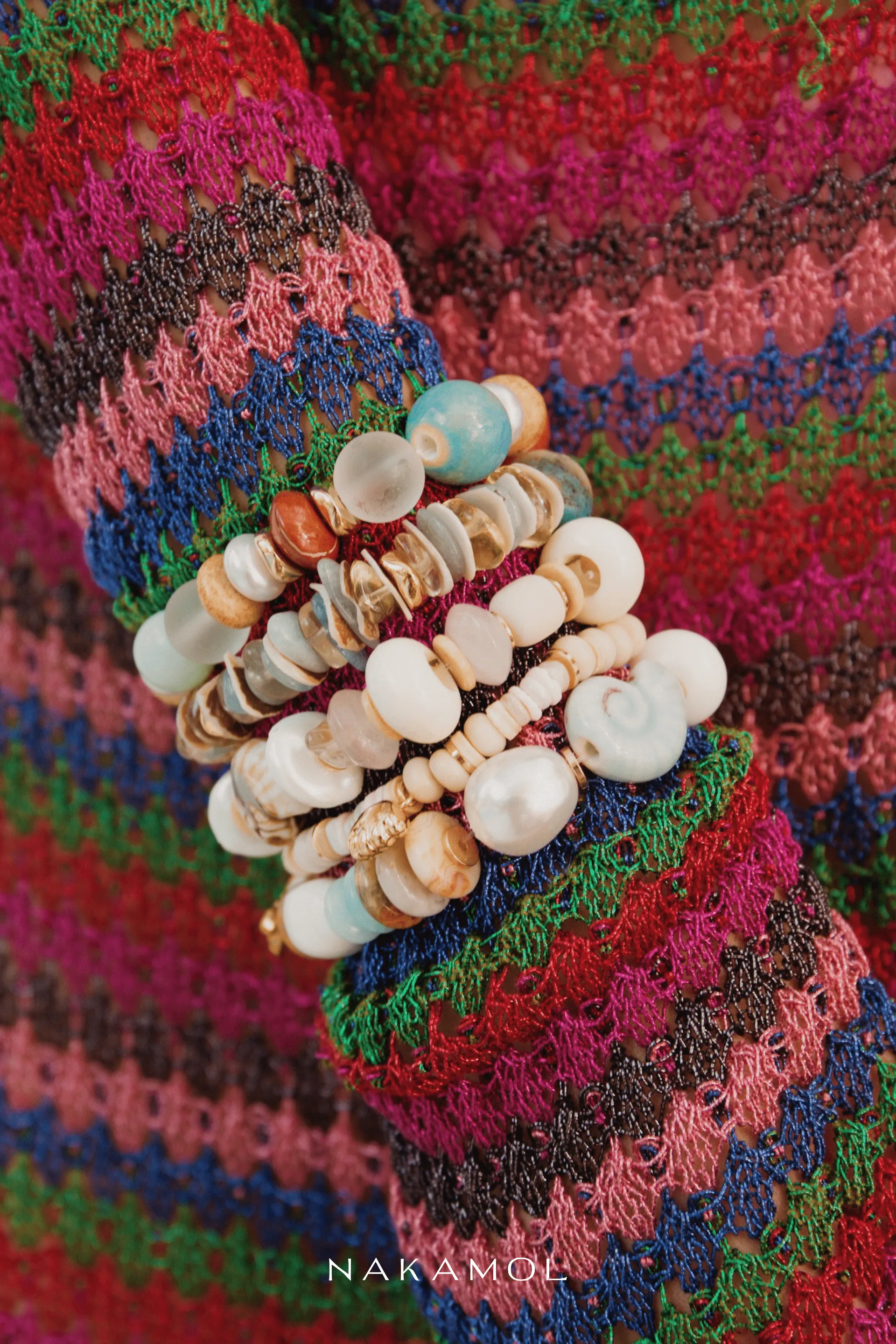 White Mix Chunky Bead Stretchy Bracelet