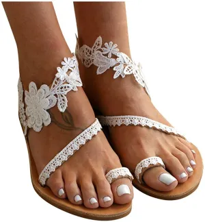 Winsummer Women Leatherette Rhinestone Toe Ring Slingback Dressy Sandal Strappy Flat Gladiator Sandals Roman Shoes