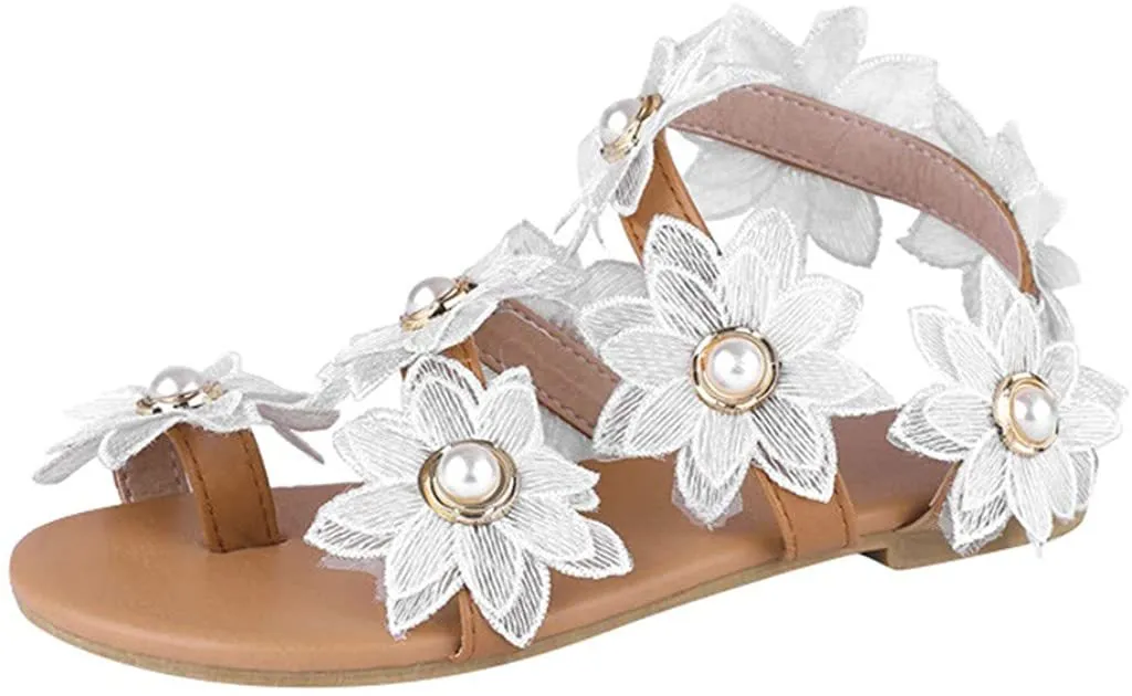 Winsummer Women Leatherette Rhinestone Toe Ring Slingback Dressy Sandal Strappy Flat Gladiator Sandals Roman Shoes