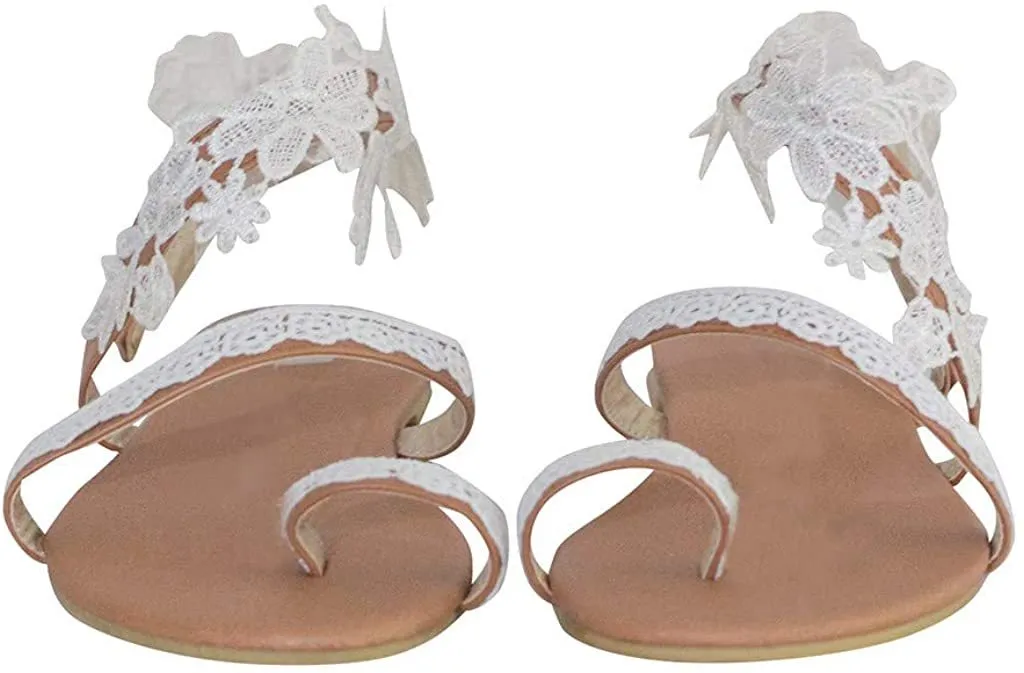 Winsummer Women Leatherette Rhinestone Toe Ring Slingback Dressy Sandal Strappy Flat Gladiator Sandals Roman Shoes