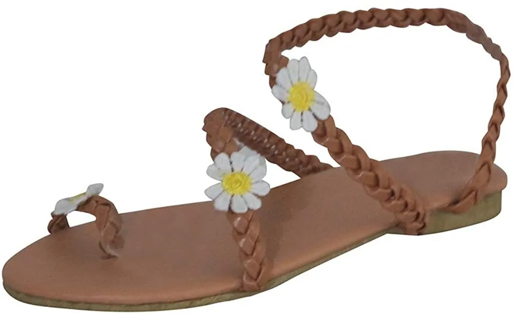 Winsummer Women Leatherette Rhinestone Toe Ring Slingback Dressy Sandal Strappy Flat Gladiator Sandals Roman Shoes