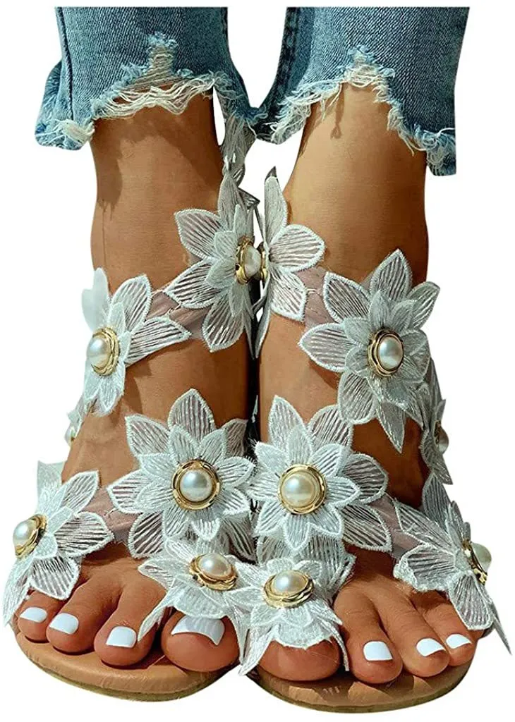 Winsummer Women Leatherette Rhinestone Toe Ring Slingback Dressy Sandal Strappy Flat Gladiator Sandals Roman Shoes