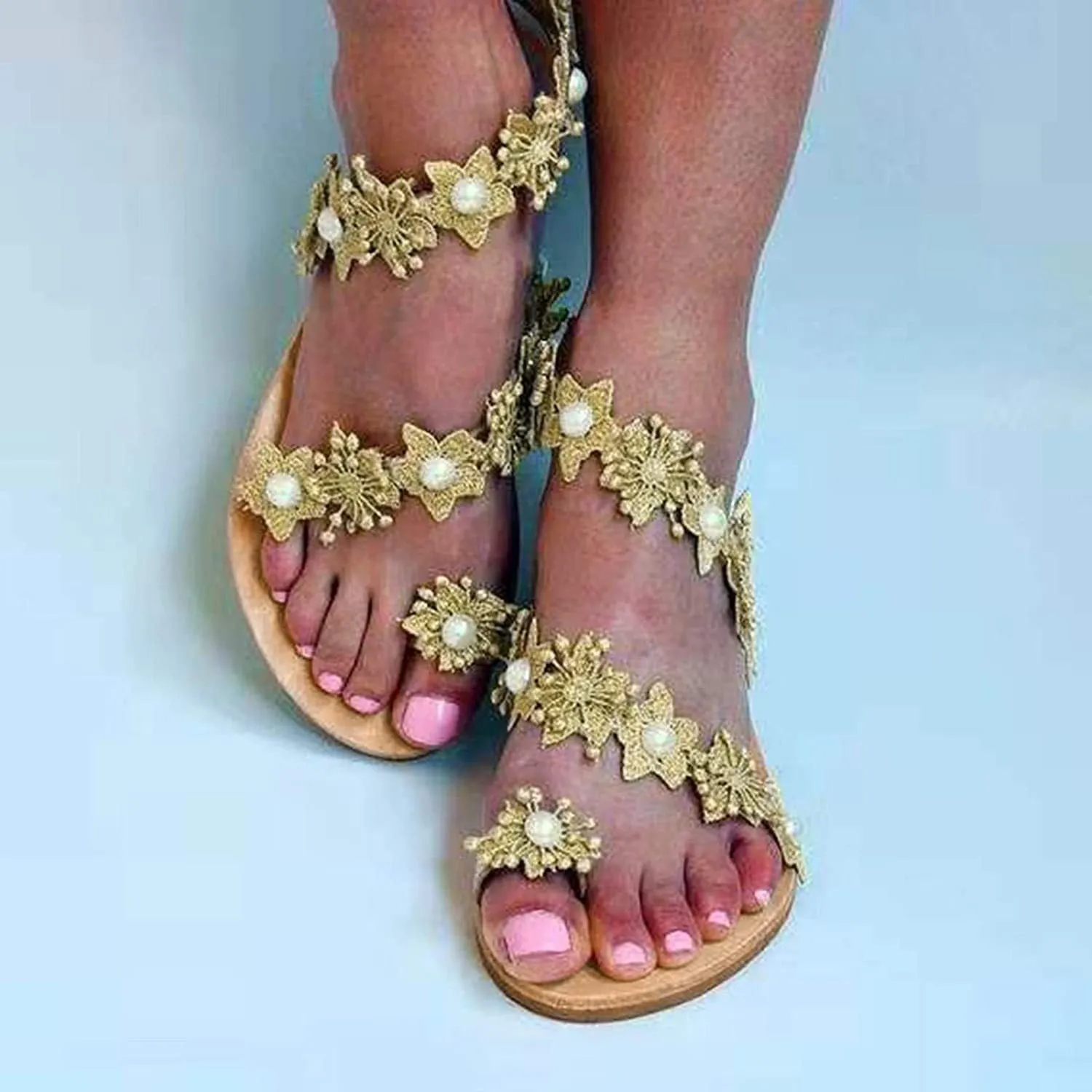 Winsummer Women Leatherette Rhinestone Toe Ring Slingback Dressy Sandal Strappy Flat Gladiator Sandals Roman Shoes