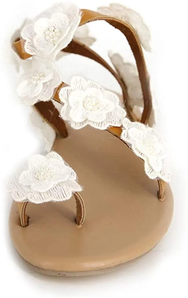 Winsummer Women Leatherette Rhinestone Toe Ring Slingback Dressy Sandal Strappy Flat Gladiator Sandals Roman Shoes