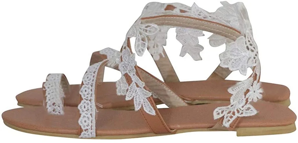 Winsummer Women Leatherette Rhinestone Toe Ring Slingback Dressy Sandal Strappy Flat Gladiator Sandals Roman Shoes