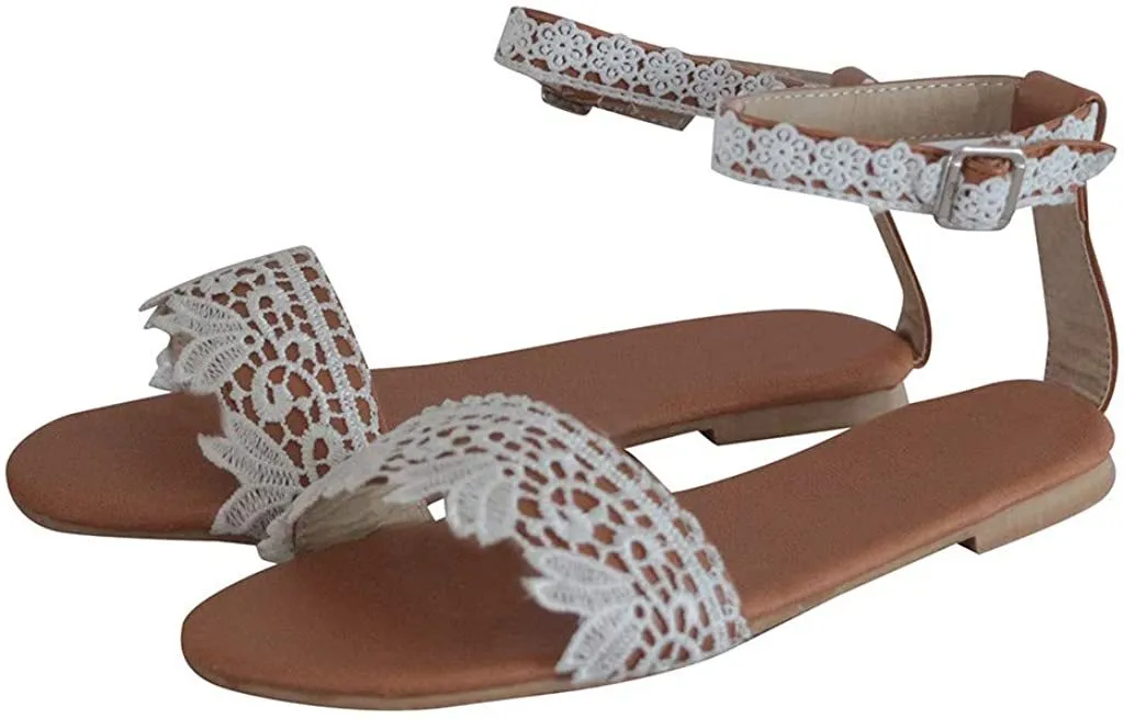 Winsummer Women Leatherette Rhinestone Toe Ring Slingback Dressy Sandal Strappy Flat Gladiator Sandals Roman Shoes