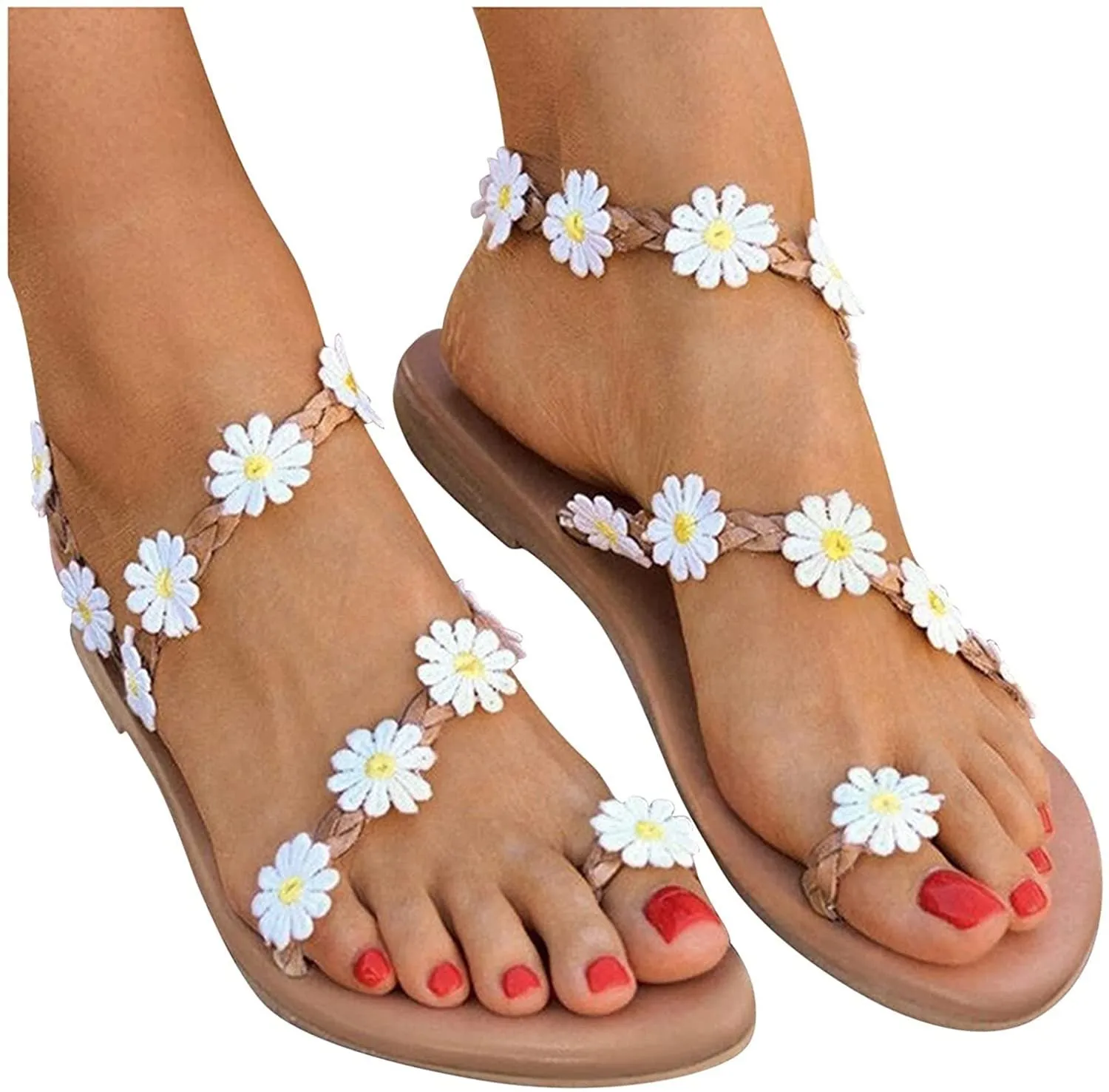 Winsummer Women Leatherette Rhinestone Toe Ring Slingback Dressy Sandal Strappy Flat Gladiator Sandals Roman Shoes