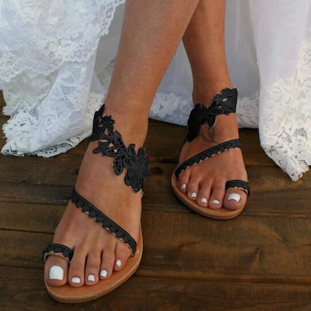 Winsummer Women Leatherette Rhinestone Toe Ring Slingback Dressy Sandal Strappy Flat Gladiator Sandals Roman Shoes