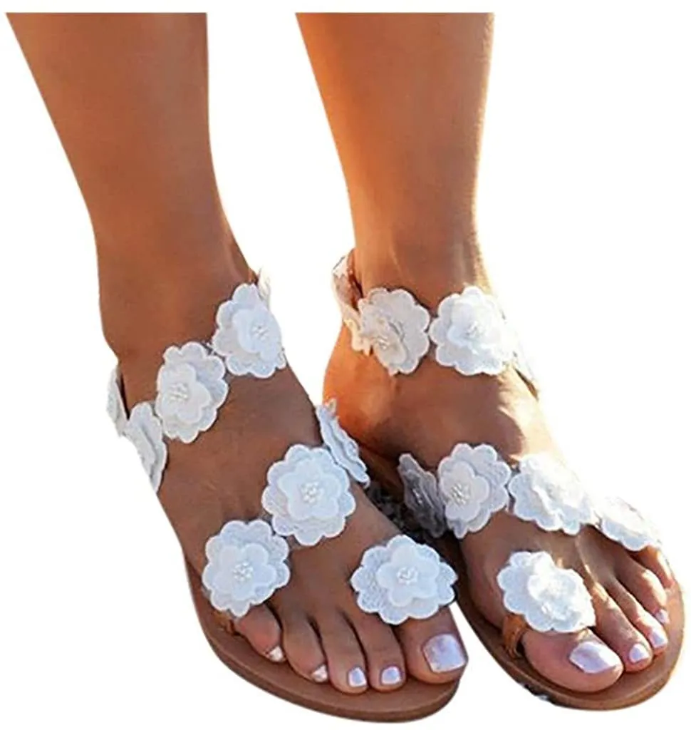 Winsummer Women Leatherette Rhinestone Toe Ring Slingback Dressy Sandal Strappy Flat Gladiator Sandals Roman Shoes