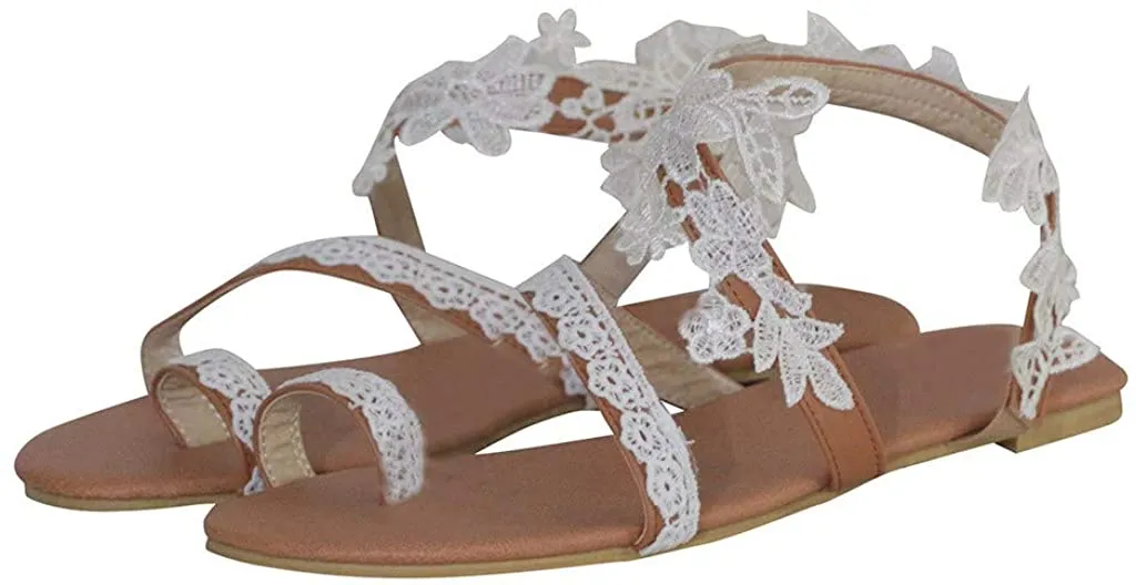 Winsummer Women Leatherette Rhinestone Toe Ring Slingback Dressy Sandal Strappy Flat Gladiator Sandals Roman Shoes