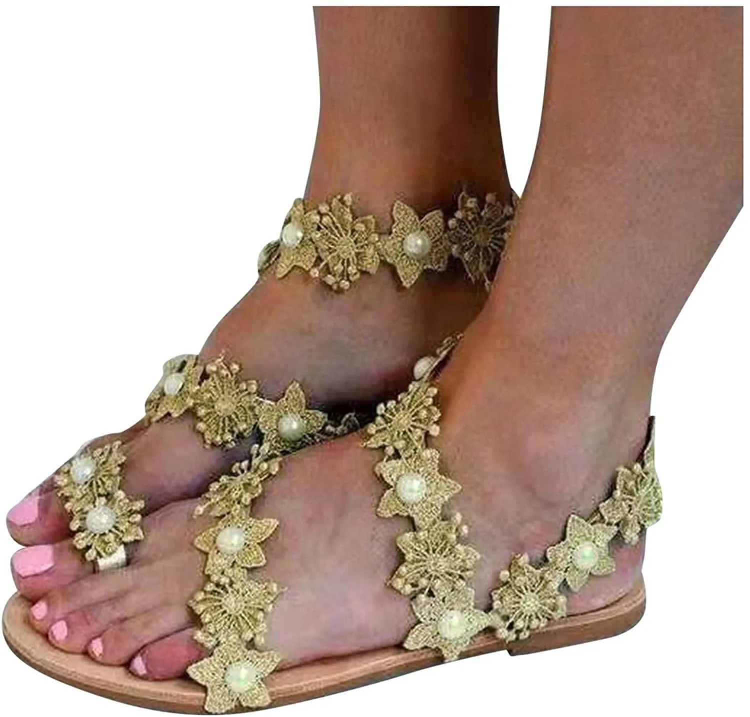 Winsummer Women Leatherette Rhinestone Toe Ring Slingback Dressy Sandal Strappy Flat Gladiator Sandals Roman Shoes