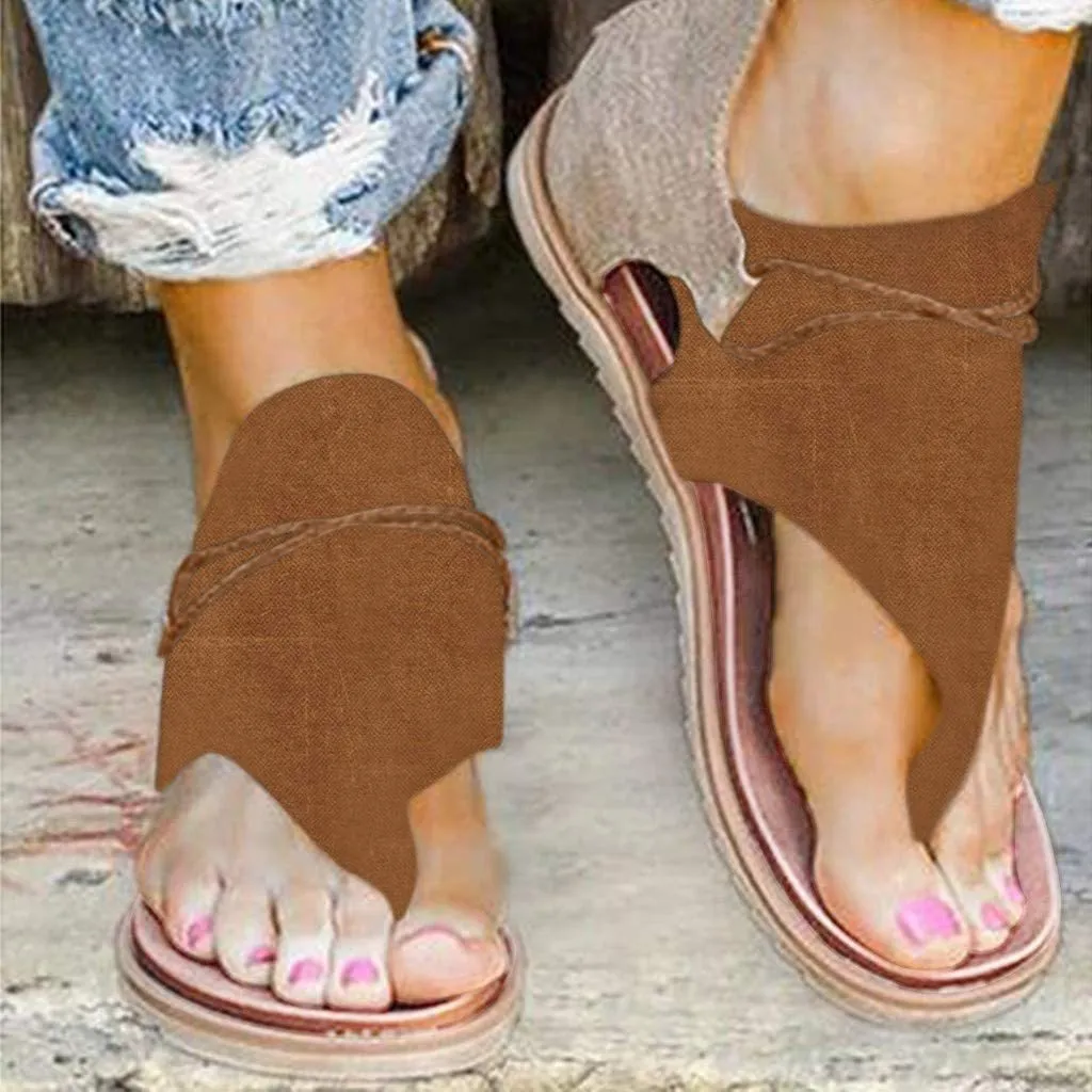 Winsummer Women Summer Sandals Retro Bohemian Back Zipper Leopard Sandals Beach Shoes T-Strap Roman Open-Toe Sandals