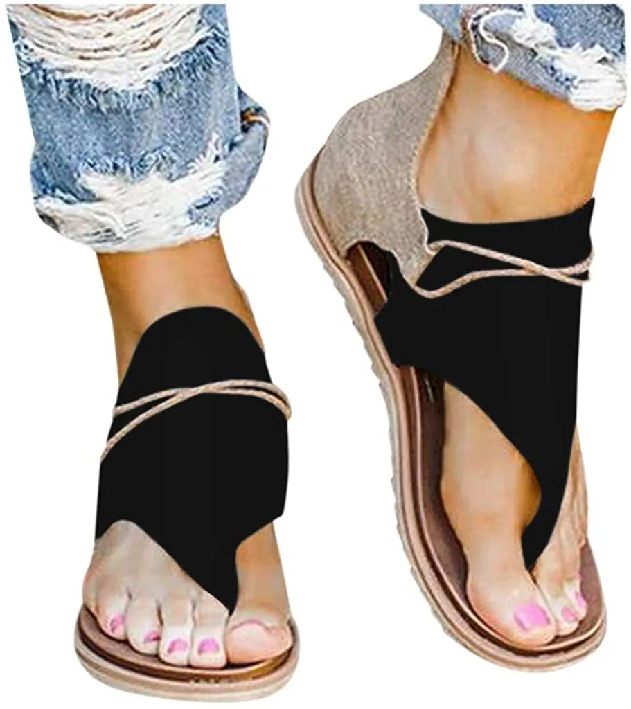 Winsummer Women Summer Sandals Retro Bohemian Back Zipper Leopard Sandals Beach Shoes T-Strap Roman Open-Toe Sandals