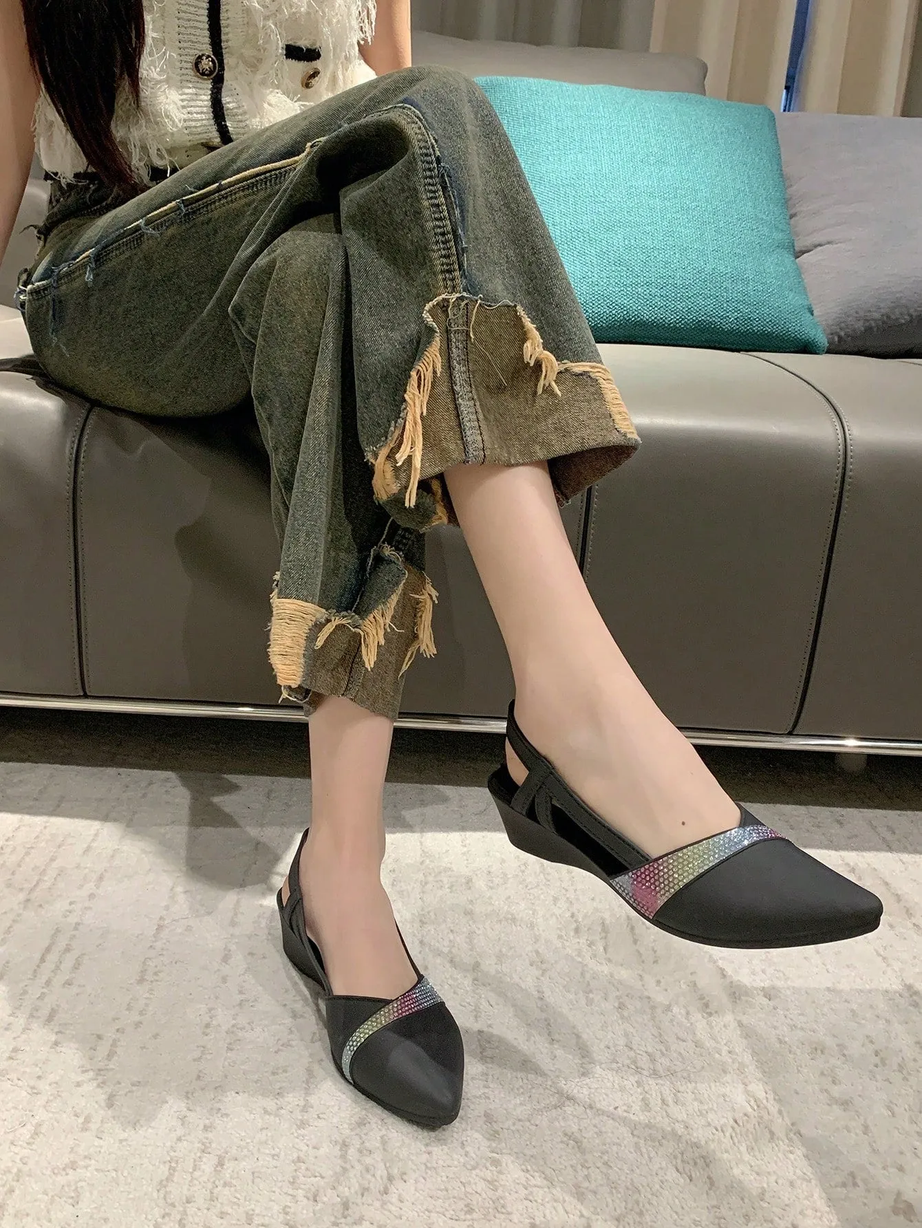 Women Point Toe Slingback Sandals, Elegant Low Heel Court Wedges
