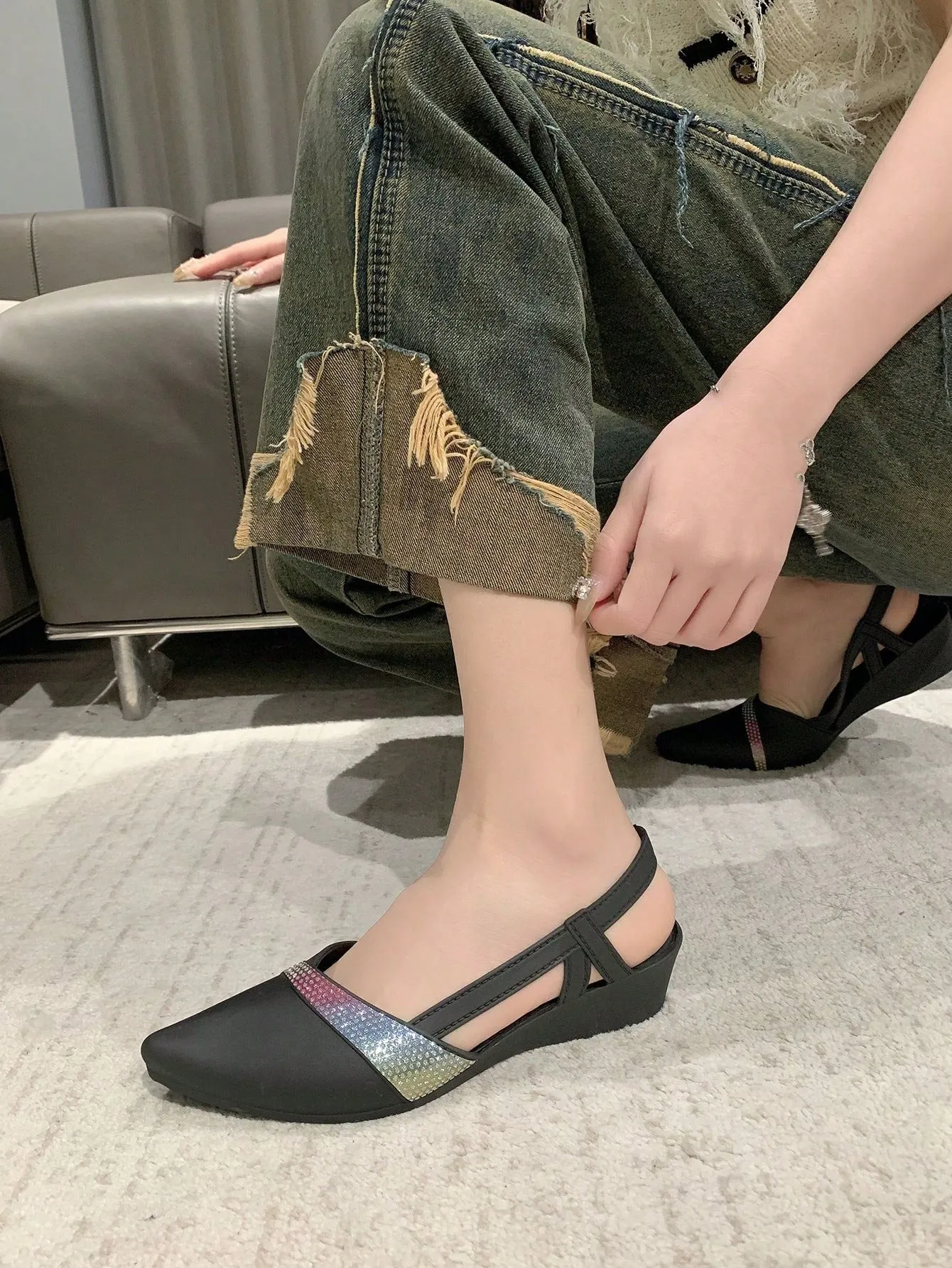 Women Point Toe Slingback Sandals, Elegant Low Heel Court Wedges