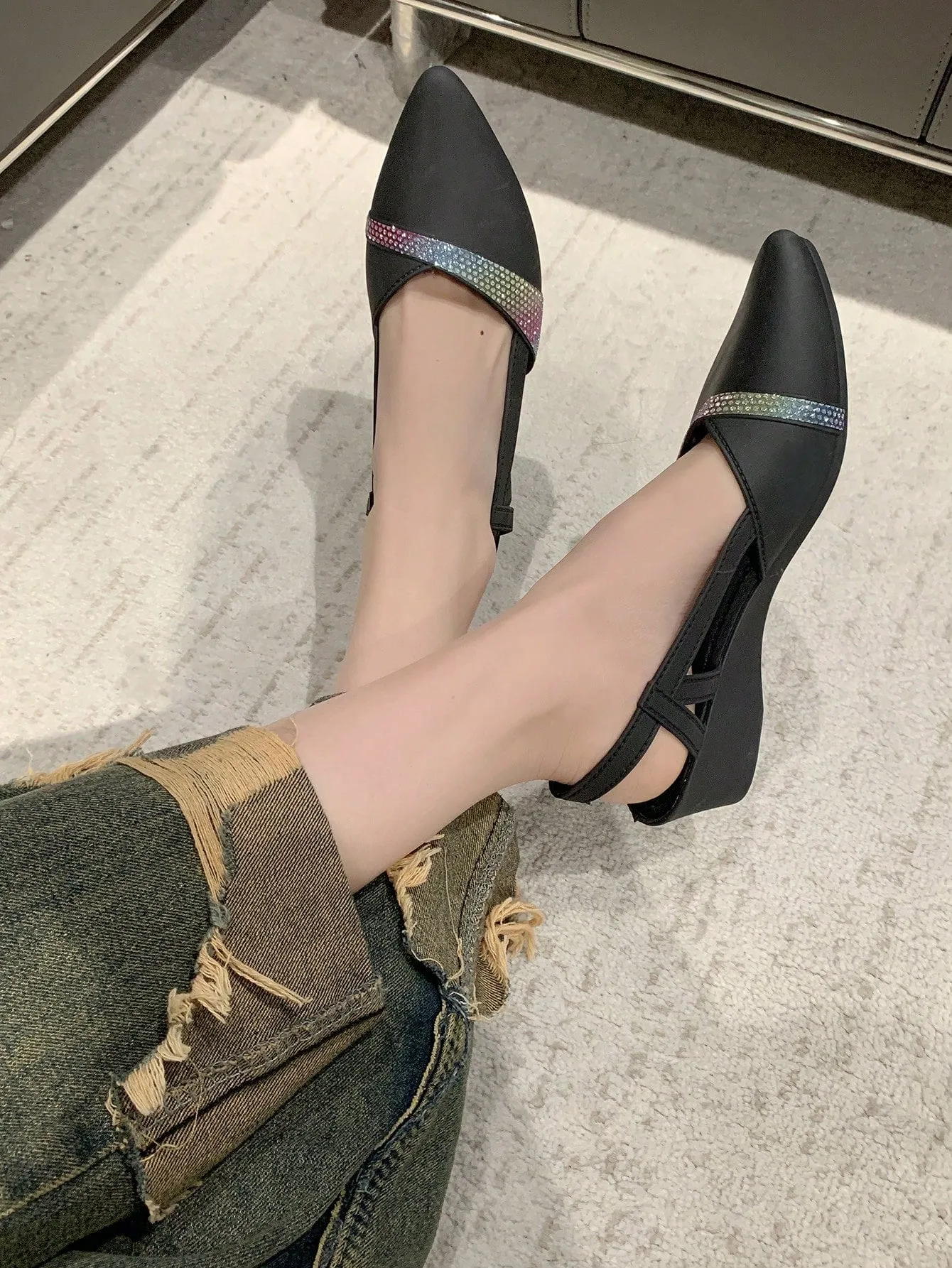Women Point Toe Slingback Sandals, Elegant Low Heel Court Wedges