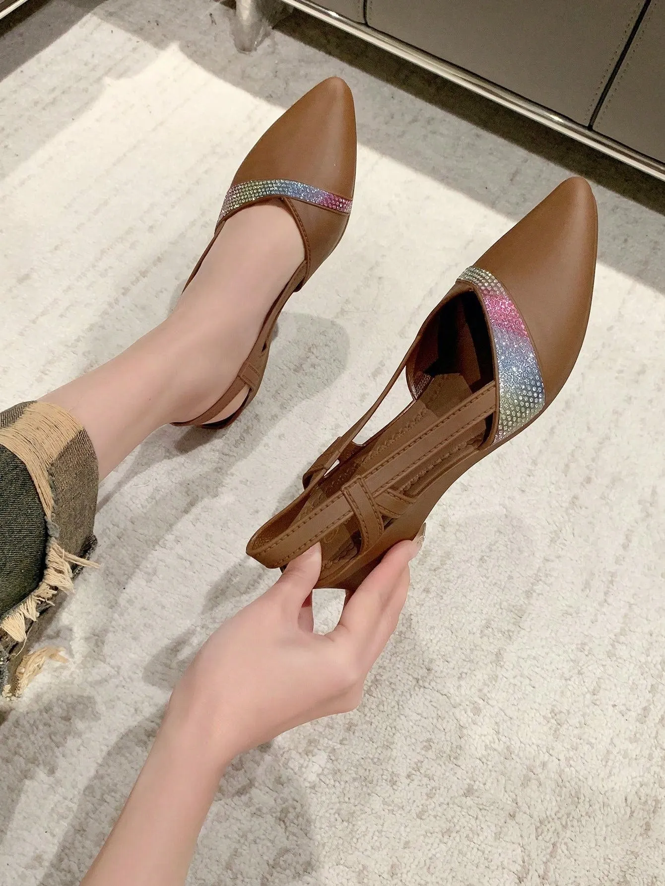 Women Point Toe Slingback Sandals, Elegant Low Heel Court Wedges