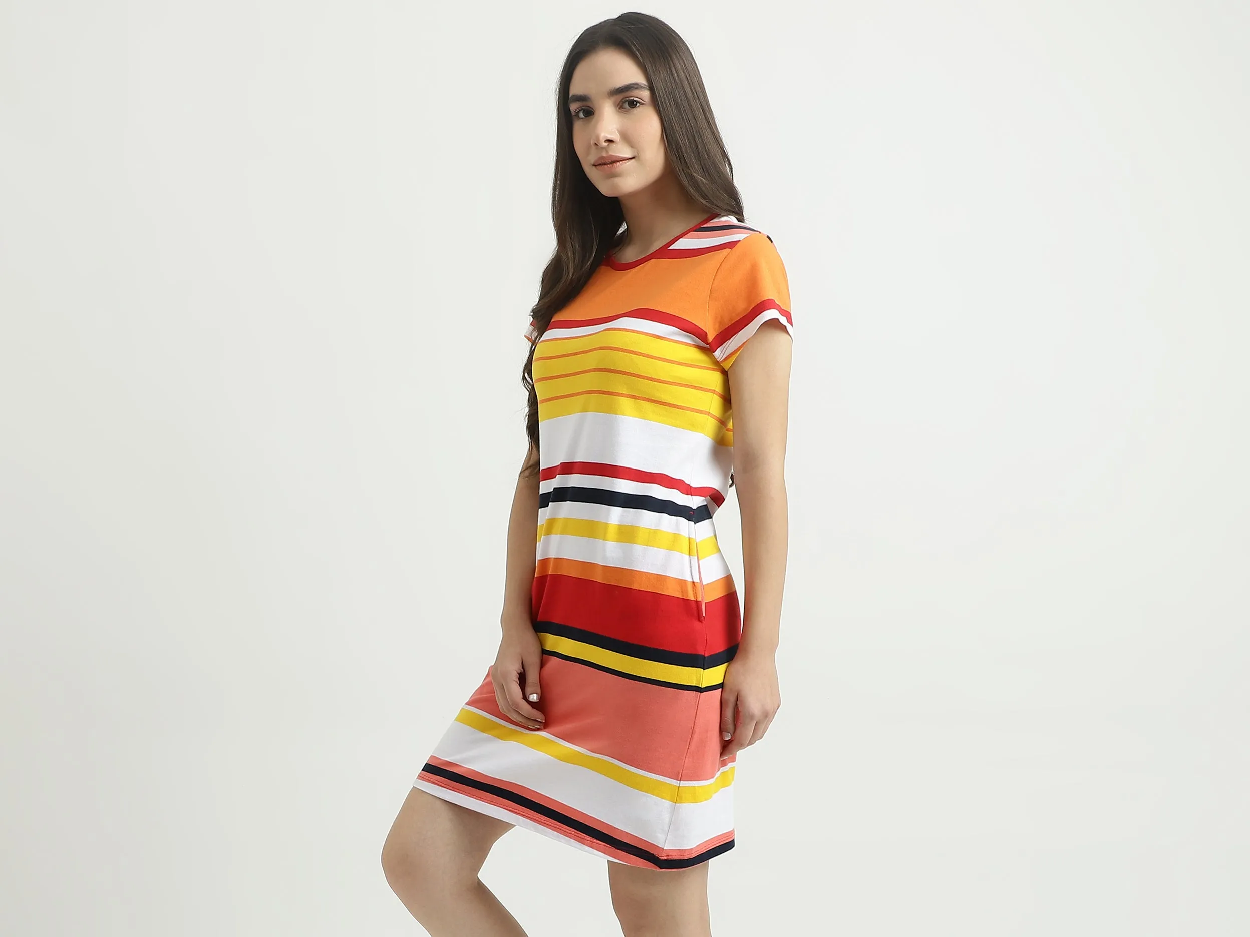 Women Striped Round Neck Dress