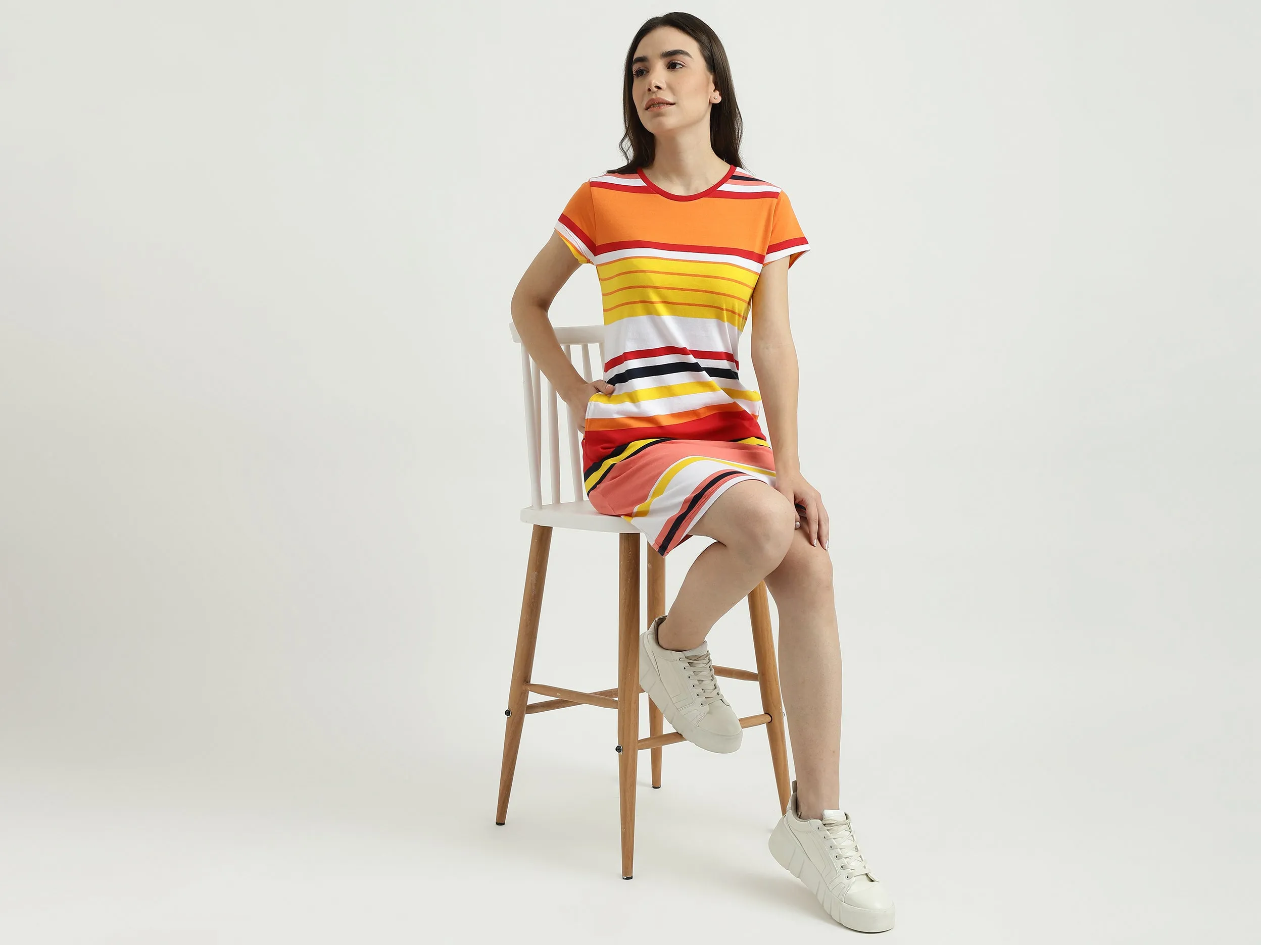 Women Striped Round Neck Dress