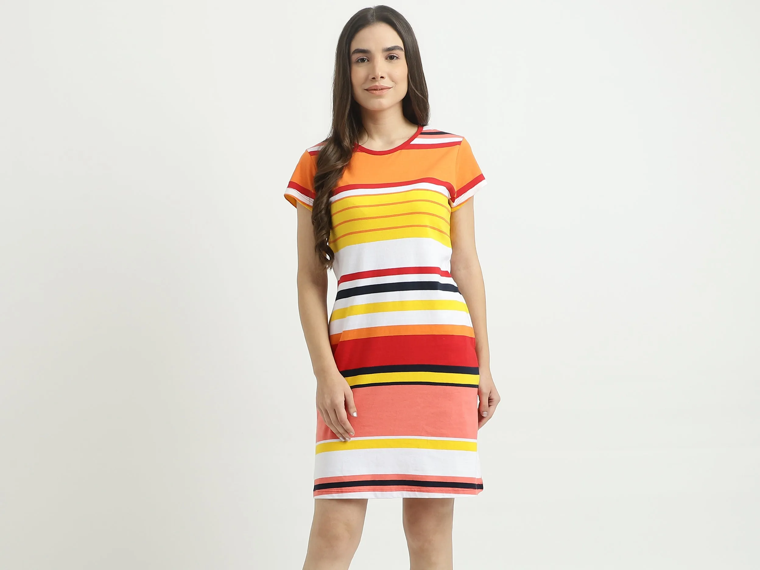Women Striped Round Neck Dress