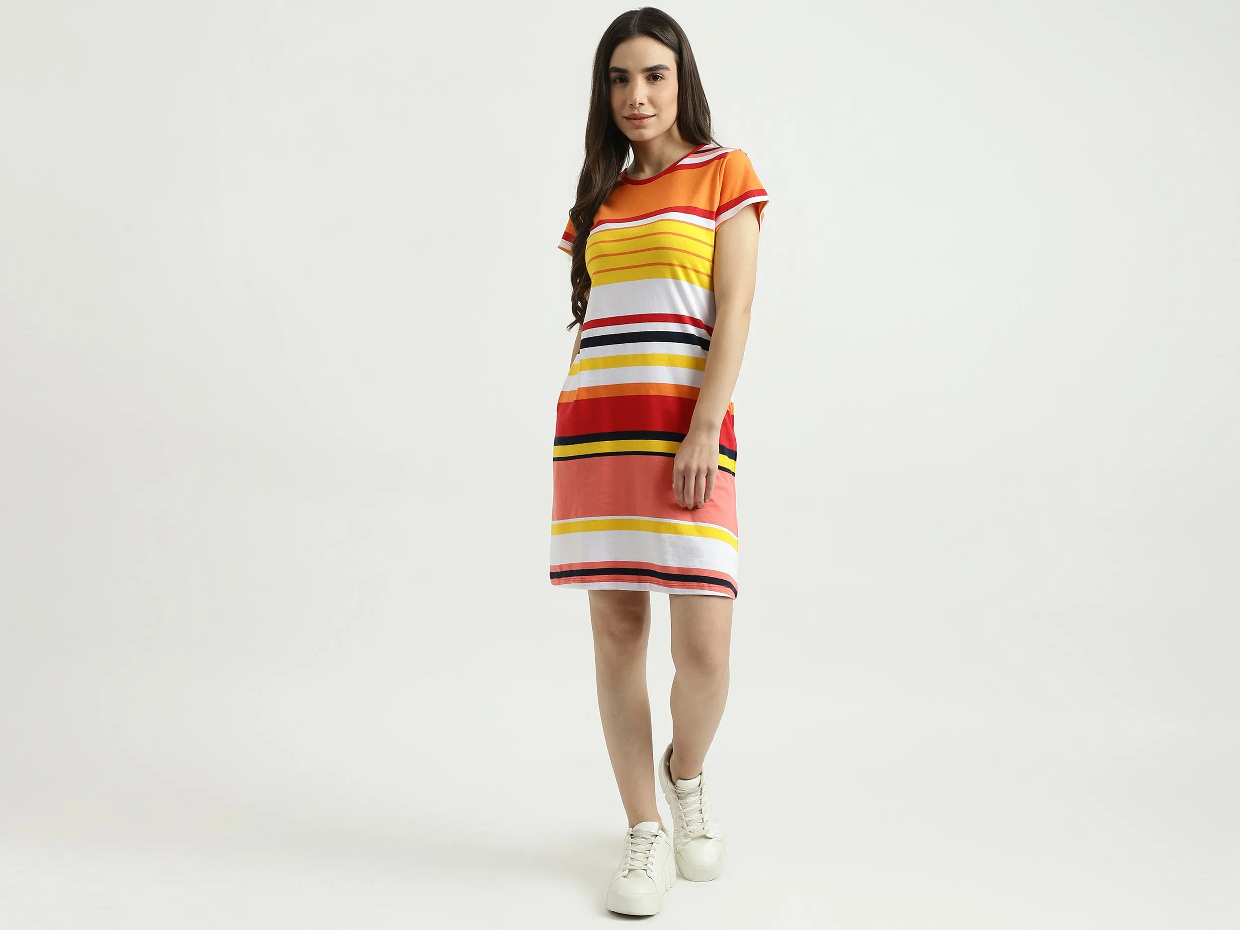 Women Striped Round Neck Dress