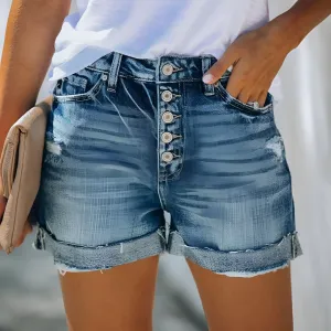 Women's High Waist Rolled Hem Shorts | Casual