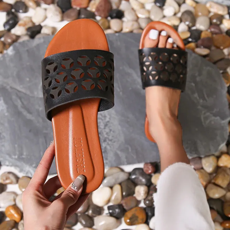 Women's Slip-on Wedges Women's Open-toed Slippers Women's Casual PU Leather Plaid Casual Breathable trafza womens
