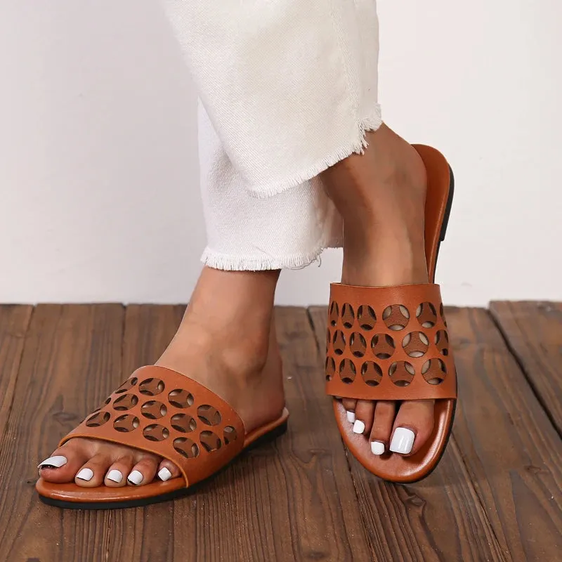 Women's Slip-on Wedges Women's Open-toed Slippers Women's Casual PU Leather Plaid Casual Breathable trafza womens