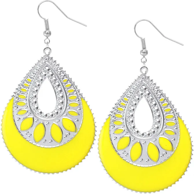 Yellow Open Teardrop Earrings
