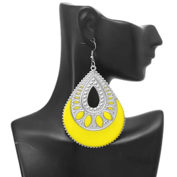 Yellow Open Teardrop Earrings