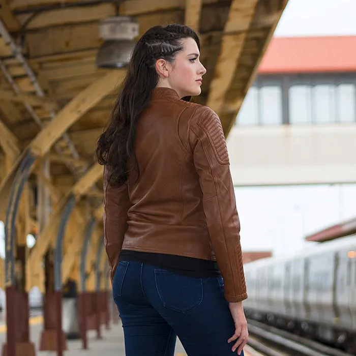 Zena - Women's Fashion Lambskin Leather Jacket (Whiskey)