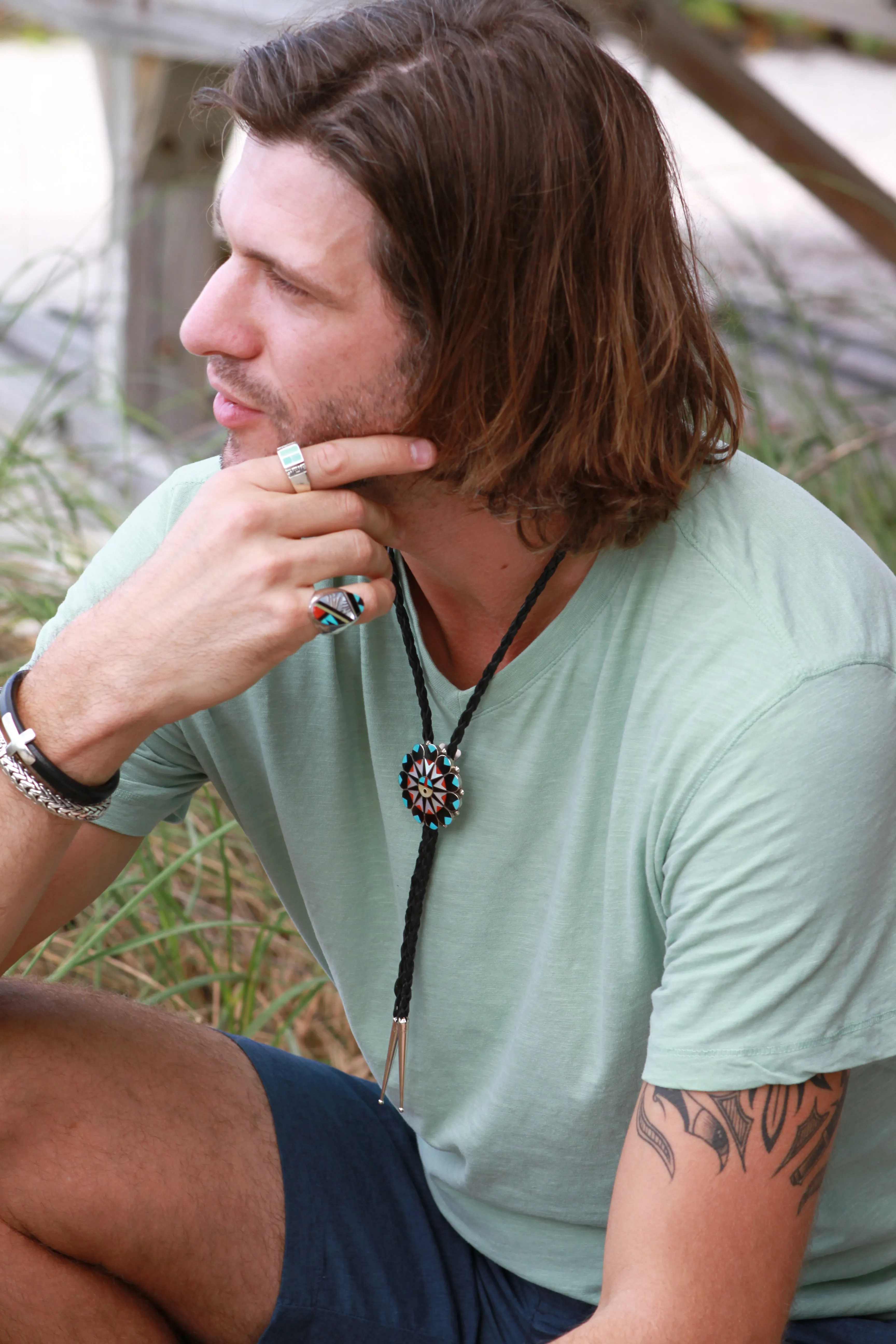 Zuni Sunface Bolo Tie